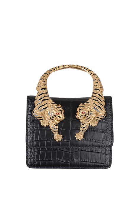 ROBERTO CAVALLI Borsa a Spalla Roar Media Nera Con Tigri Gioiello - ROBERTO CAVALLI
