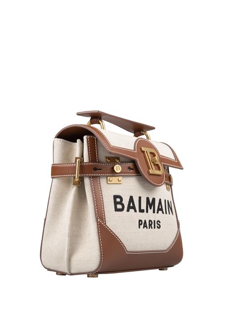 BALMAIN Borsa B-Buzz 23 Beige In Tela E Pelle - BALMAIN