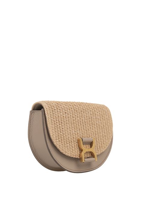CHLOÉ Borsa Con Patta In Rafia Marcie Mini In Pelle Fango - CHLOÉ