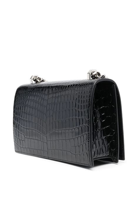 ALEXANDER MCQUEEN Borsa Jewelled Satchel In Pelle Goffrata Effetto Coccodrillo Nera E Argento - ALEXANDER MCQUEEN