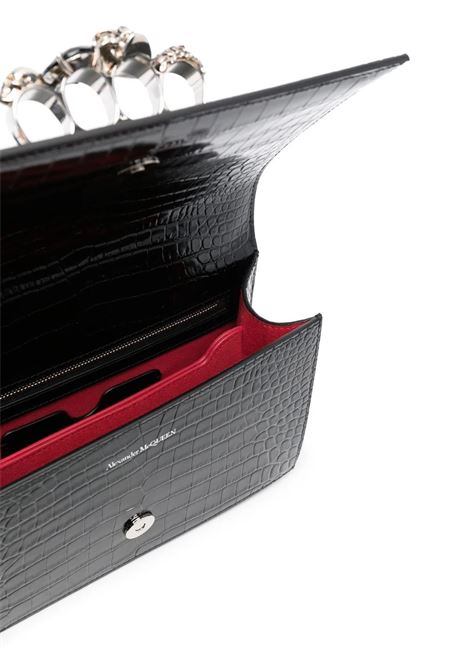 ALEXANDER MCQUEEN Borsa Jewelled Satchel In Pelle Goffrata Effetto Coccodrillo Nera E Argento - ALEXANDER MCQUEEN