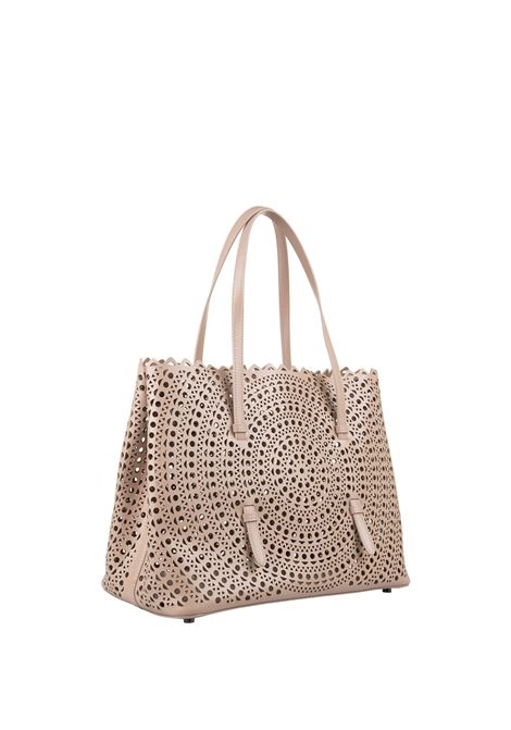 ALAIA Borsa Mina 32 In Pelle Di Vitello Vienne A Onde Beige - ALAIA