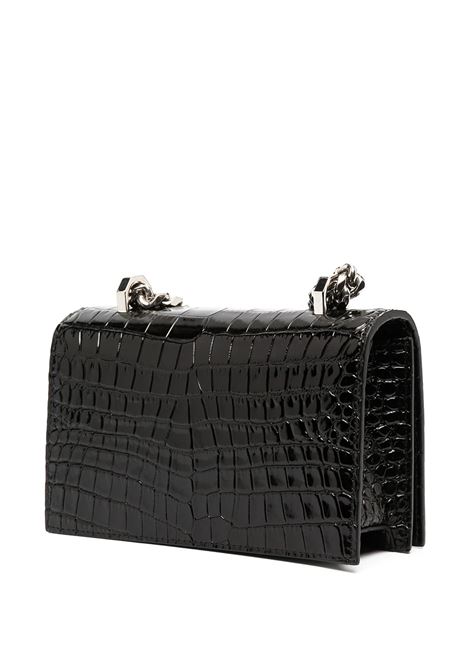 ALEXANDER MCQUEEN Borsa Mini Jewelled Satchel Nera E Argento In Pelle Goffrata Coccodrill - ALEXANDER MCQUEEN