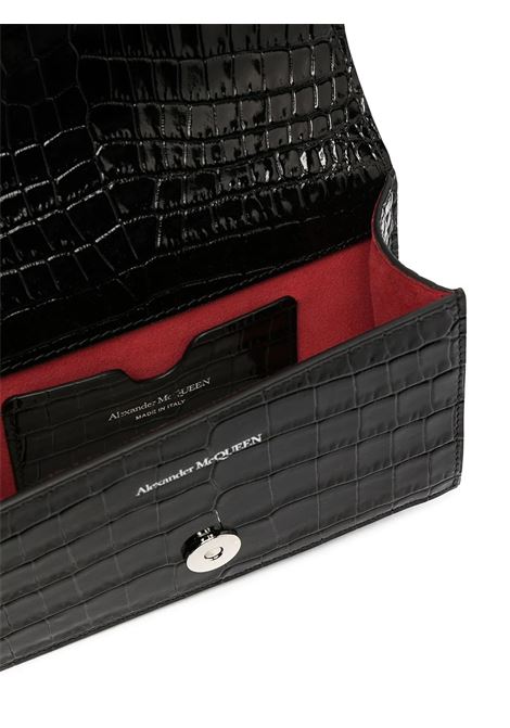 ALEXANDER MCQUEEN Borsa Mini Jewelled Satchel Nera E Argento In Pelle Goffrata Coccodrill - ALEXANDER MCQUEEN