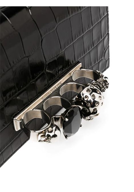 ALEXANDER MCQUEEN Borsa Mini Jewelled Satchel Nera E Argento In Pelle Goffrata Coccodrill - ALEXANDER MCQUEEN