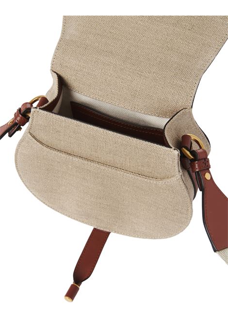 CHLOÉ Borsa Saddle Piccola Marcie In Lino E Pelle Marrone - CHLOÉ