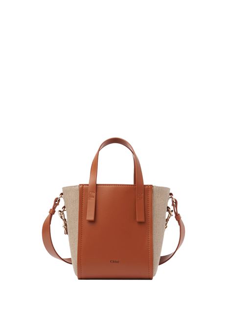 CHLOÉ Borsa "Sense" In Lino Naturale E Pelle Caramel - CHLOÉ