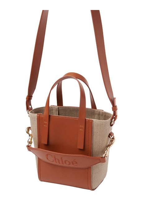 CHLOÉ Borsa "Sense" In Lino Naturale E Pelle Caramel - CHLOÉ