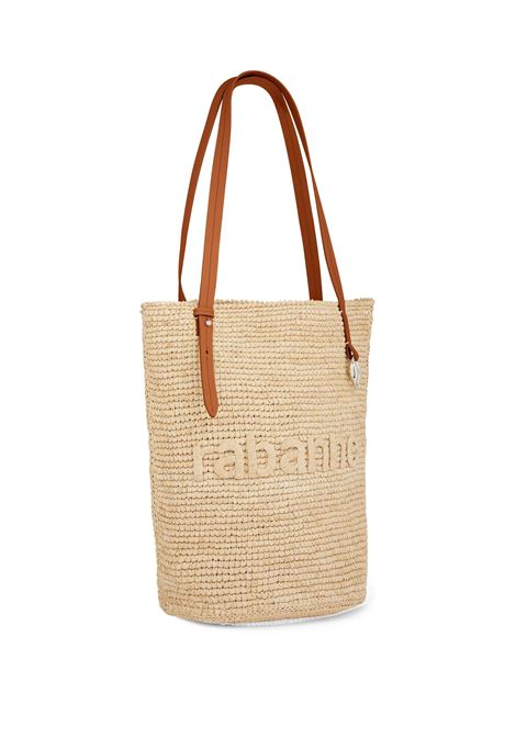 RABANNE Borsa Tote In Rafia Naturale Con Logo - RABANNE