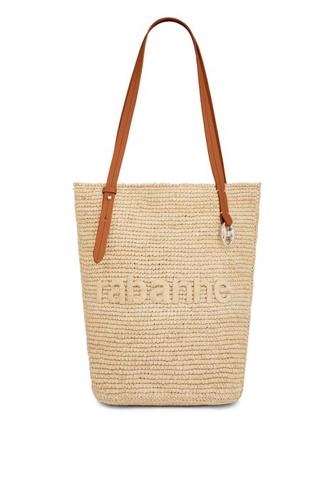 RABANNE Borsa Tote In Rafia Naturale Con Logo - RABANNE