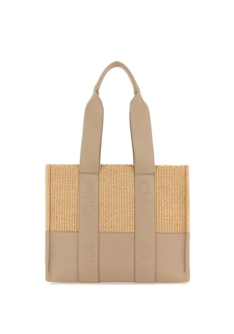 CHLOÉ Borsa Tote Woody Media Intrecciata Con Pannelli In Pelle Beige - CHLOÉ