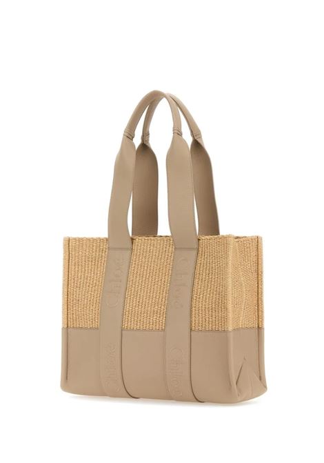 CHLOÉ Borsa Tote Woody Media Intrecciata Con Pannelli In Pelle Beige - CHLOÉ