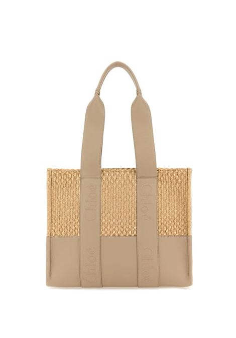 CHLOÉ Borsa Tote Woody Media Intrecciata Con Pannelli In Pelle Beige - CHLOÉ
