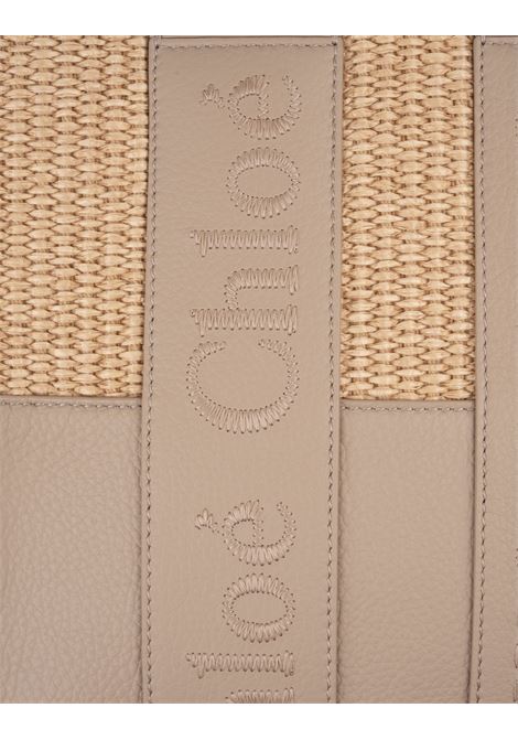 CHLOÉ Borsa Tote Woody Piccola In Pelle E Rafia Con Logo Ricamato - CHLOÉ