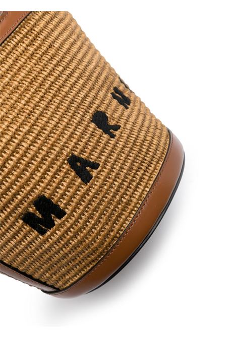 MARNI Borsa Tropicalia Piccola In Pelle Marrone E Rafia Naturale - MARNI