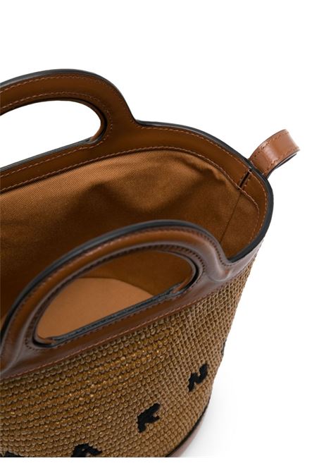 MARNI Borsa Tropicalia Piccola In Pelle Marrone E Rafia Naturale - MARNI