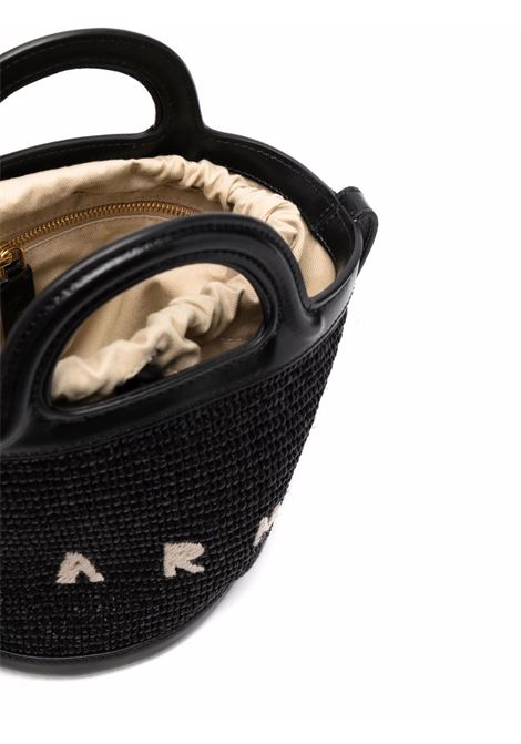 MARNI Borsa Tropicalia Piccola Nera In Pelle E Rafia - MARNI