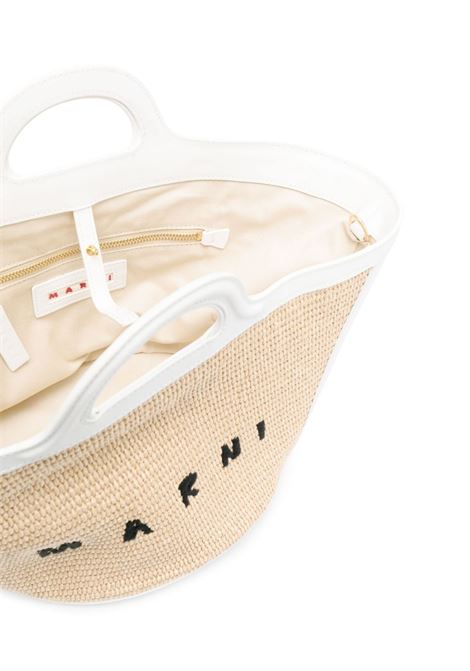 MARNI Borsa Tropicalia Summer Piccola In Pelle Bianca E Rafia Naturale - MARNI