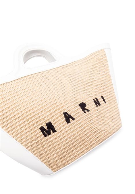 MARNI Borsa Tropicalia Summer Piccola In Pelle Bianca E Rafia Naturale - MARNI