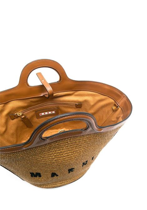 MARNI Borsa Tropicalia Summer Piccola In Pelle Marrone E Rafia Naturale - MARNI