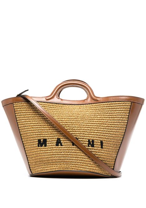 MARNI Borsa Tropicalia Summer Piccola In Pelle Marrone e Rafia Naturale - MARNI
