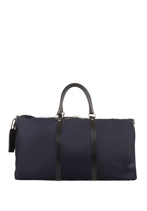 KITON Borsone In Nylon E Pelle Blu Navy Con Logo - KITON