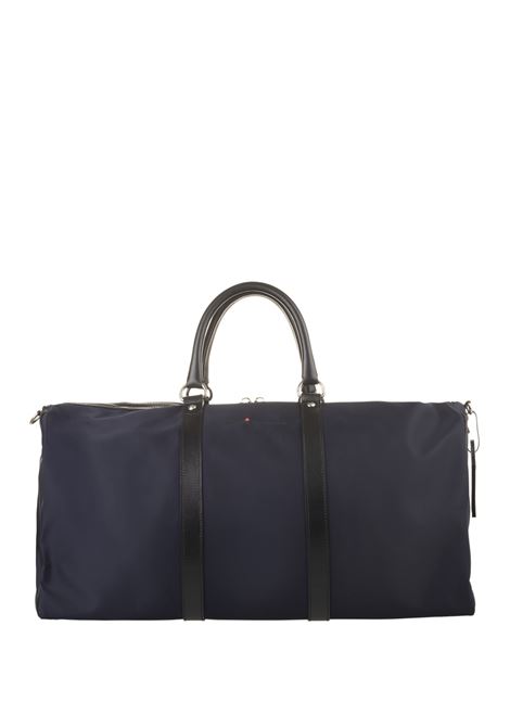 KITON Borsone In Nylon e Pelle Blu Navy Con Logo - KITON