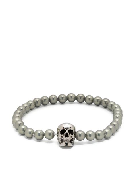 ALEXANDER MCQUEEN Bracciale Con Perle e Teschio In Argento - ALEXANDER MCQUEEN
