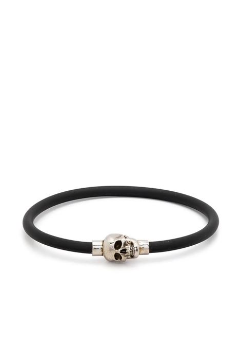 ALEXANDER MCQUEEN Bracciale Skull In Gomma Nero e Argento - ALEXANDER MCQUEEN