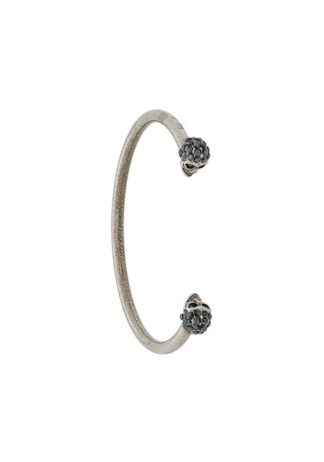 ALEXANDER MCQUEEN Bracciale Twin Skull Sottile Argento - ALEXANDER MCQUEEN
