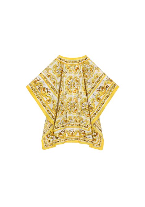 DOLCE & GABBANA KIDS Caftano Con Stampa Maiolica Gialla - DOLCE & GABBANA KIDS