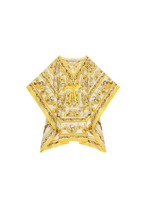 DOLCE & GABBANA KIDS Caftano Con Stampa Maiolica Gialla - DOLCE & GABBANA KIDS