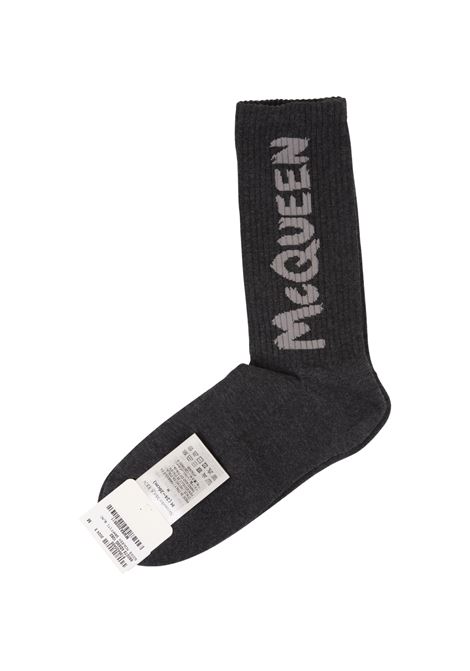 ALEXANDER MCQUEEN Calzini McQueen Graffiti Grigio Carbone - ALEXANDER MCQUEEN