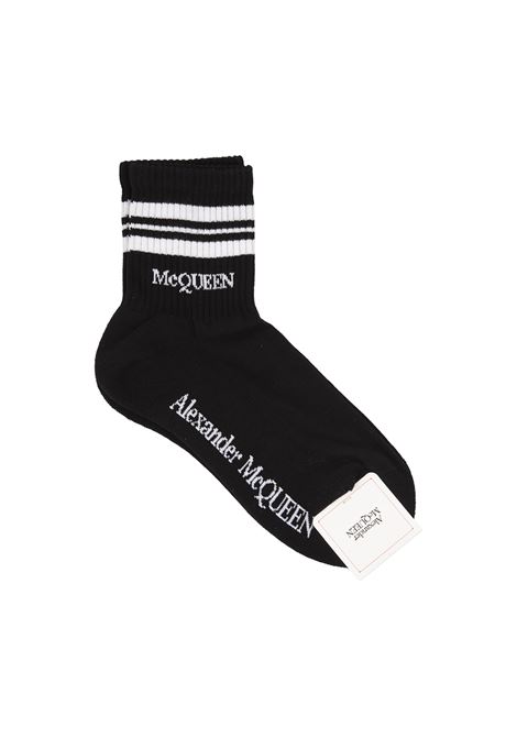 ALEXANDER MCQUEEN Calzini Neri Con Righe e Logo - ALEXANDER MCQUEEN