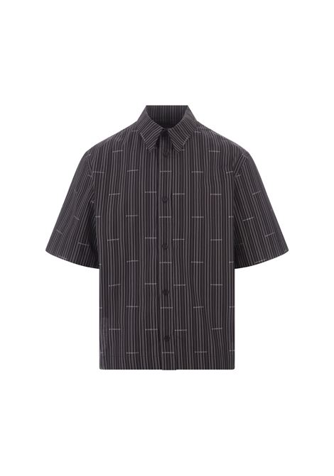 GIVENCHY Camicia A Righe Nera e Grigia Con Logo All-Over - GIVENCHY