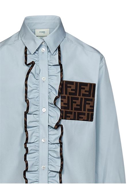 FENDI KIDS Camicia Azzurra Con Ruches E Motivo FF - FENDI KIDS