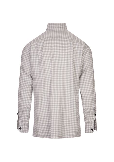 KITON Camicia Bianca Con Motivo A Quadretti Grigio - KITON