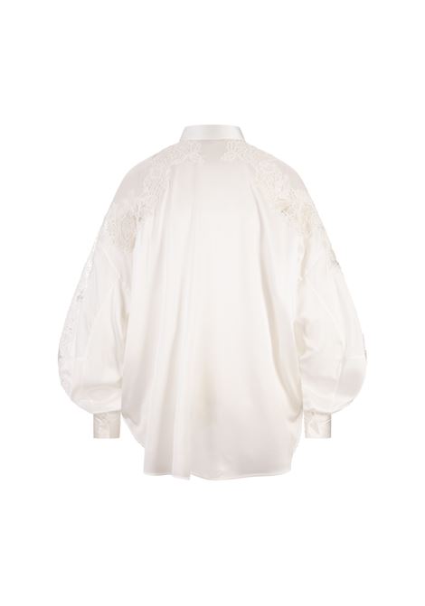ERMANNO SCERVINO Camicia Bianca In Seta Con Maniche A Sbuffo E Pizzo Rebrodé - ERMANNO SCERVINO