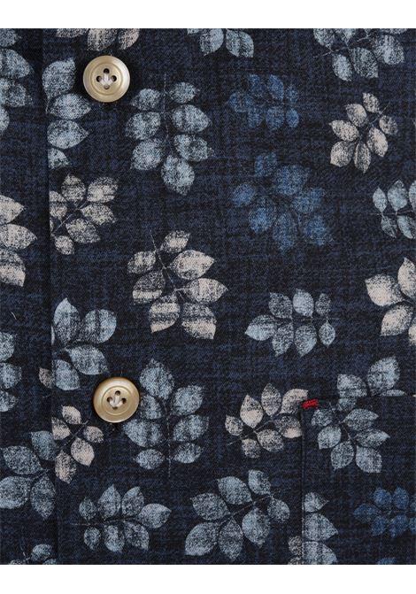 KITON Camicia Blu Navy Con Pattern Foglie All-Over - KITON