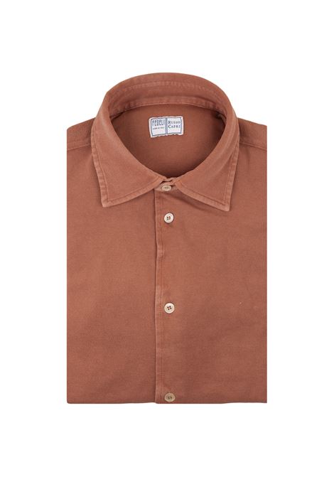 FEDELI Camicia Classica Arancione In Piquet Leggero - FEDELI