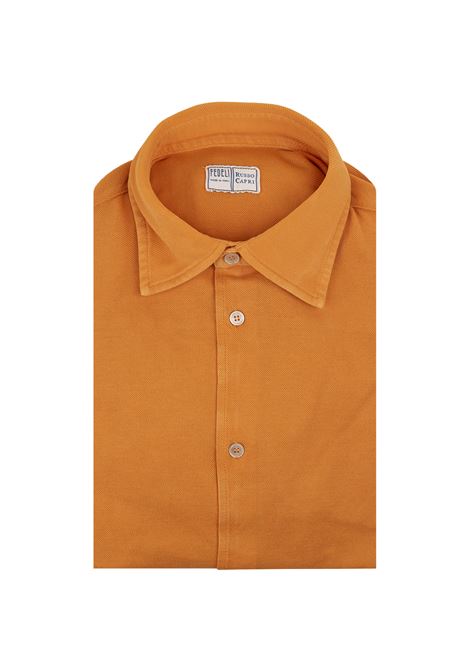FEDELI Camicia Classica Arancione In Piquet Leggero - FEDELI