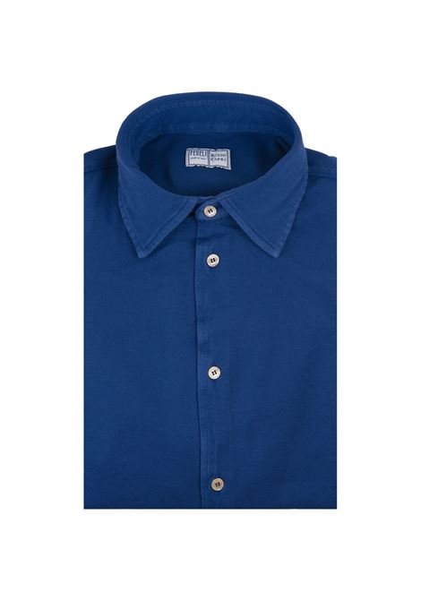 FEDELI Camicia Classica Blu In Piquet Leggero - FEDELI