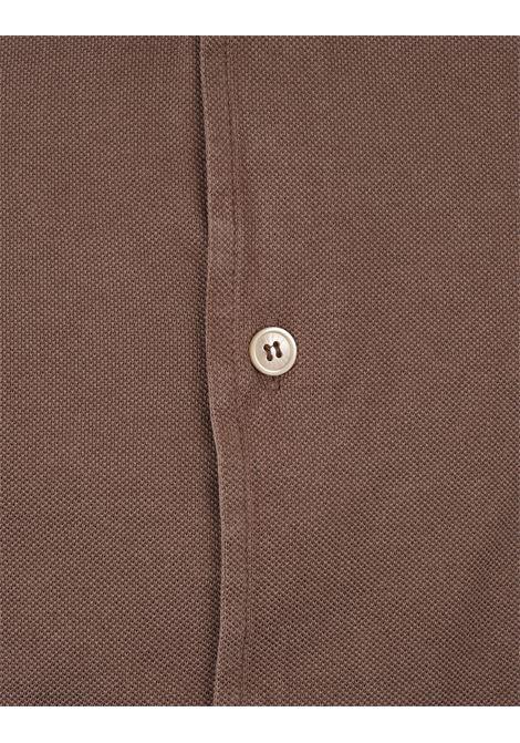 FEDELI Camicia Classica Marrone In Piquet Leggero - FEDELI