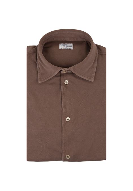 FEDELI Camicia Classica Marrone In Piquet Leggero - FEDELI