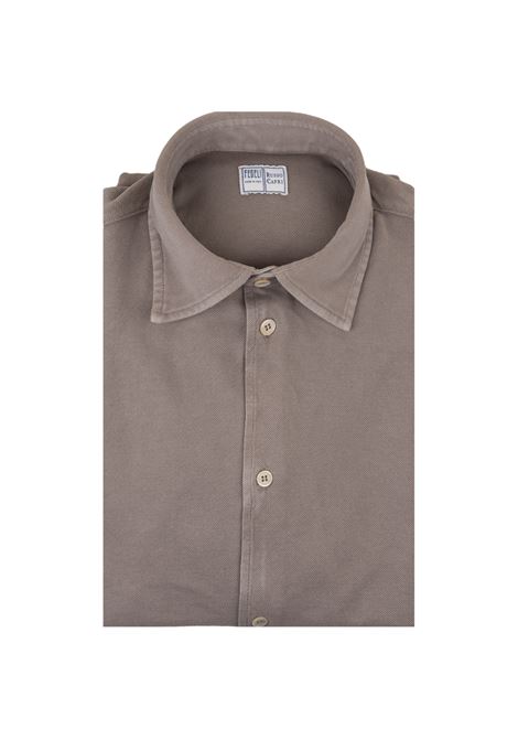 FEDELI Camicia Classica Sabbia In Piquet Leggero - FEDELI