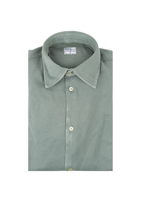 FEDELI Camicia Classica Verde In Piquet Leggero - FEDELI