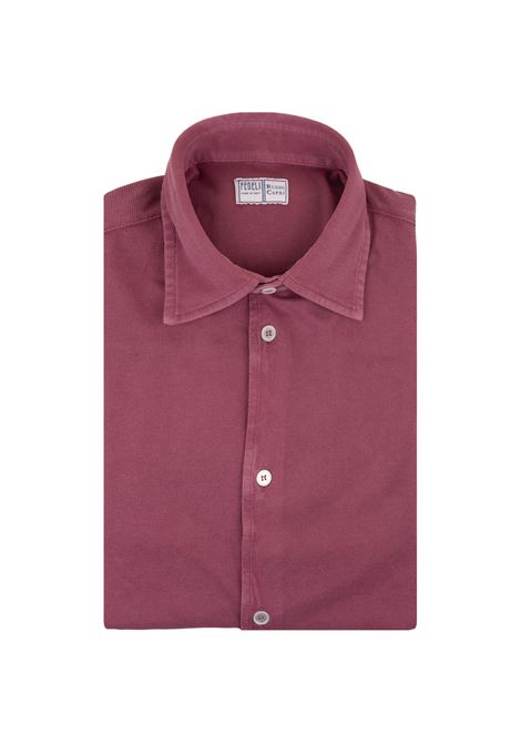 FEDELI Camicia Classica Viola In Piquet Leggero - FEDELI