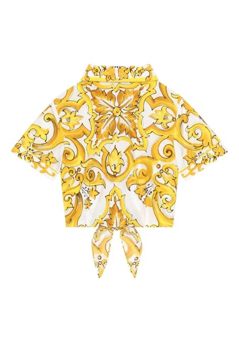 DOLCE & GABBANA KIDS Camicia Crop Con Stampa Maiolica Gialla - DOLCE & GABBANA KIDS