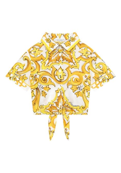 DOLCE & GABBANA KIDS Camicia Crop Con Stampa Maiolica Gialla - DOLCE & GABBANA KIDS