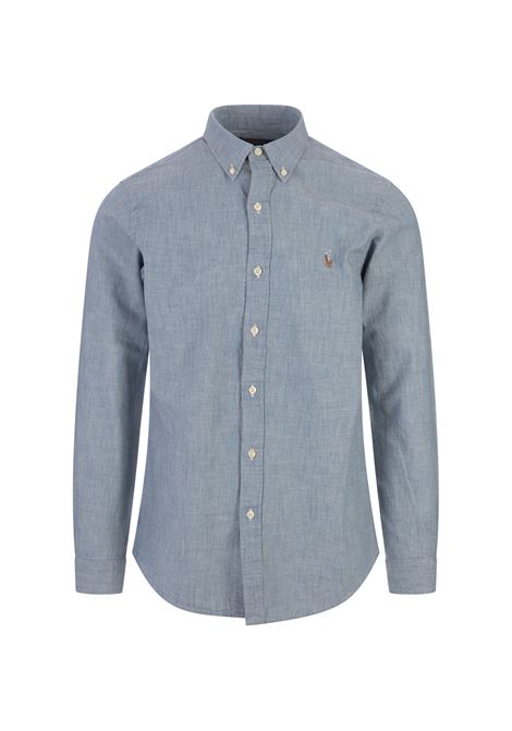 RALPH LAUREN Camicia Custom-Fit In Chambray Con Pony - RALPH LAUREN